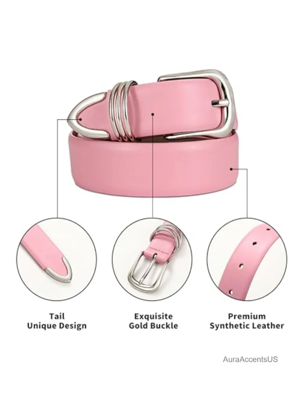 Faux Leather Belt with Gold Buckle Fashion Waist Belt for Jeans